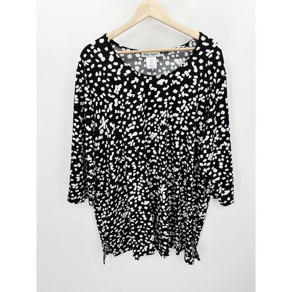 Ulla Popken Womens Polka Dot Tunic Size 24/26 3/4 Sleeve Relaxed Fit Stretch - Picture 1 of 8